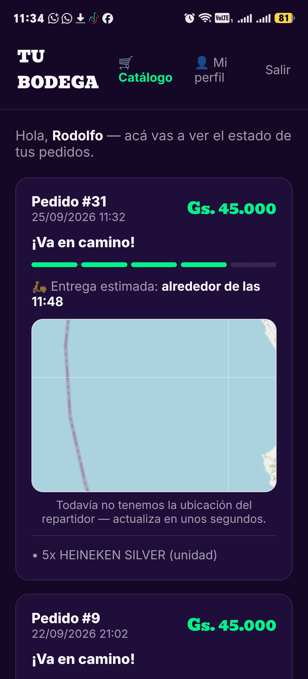 Pantalla del cliente