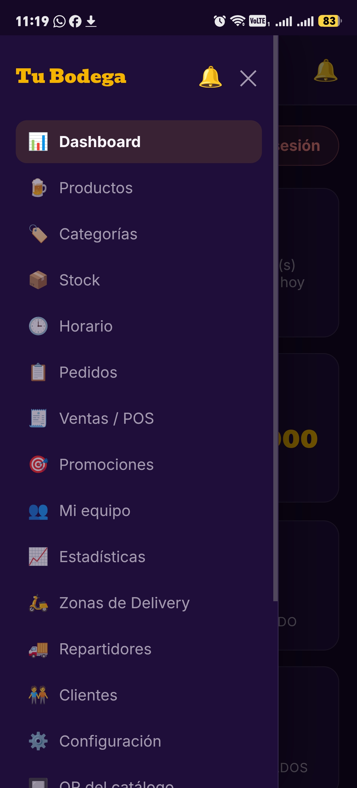 Dashboard del negocio
